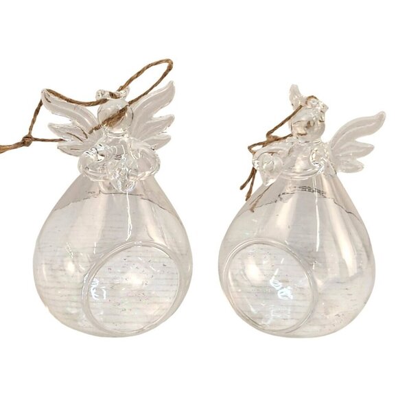 Blown Glass Angel Ornaments Holding a heart Set Of 2 Plant or Candle Holder Chri - Picture 8 of 11